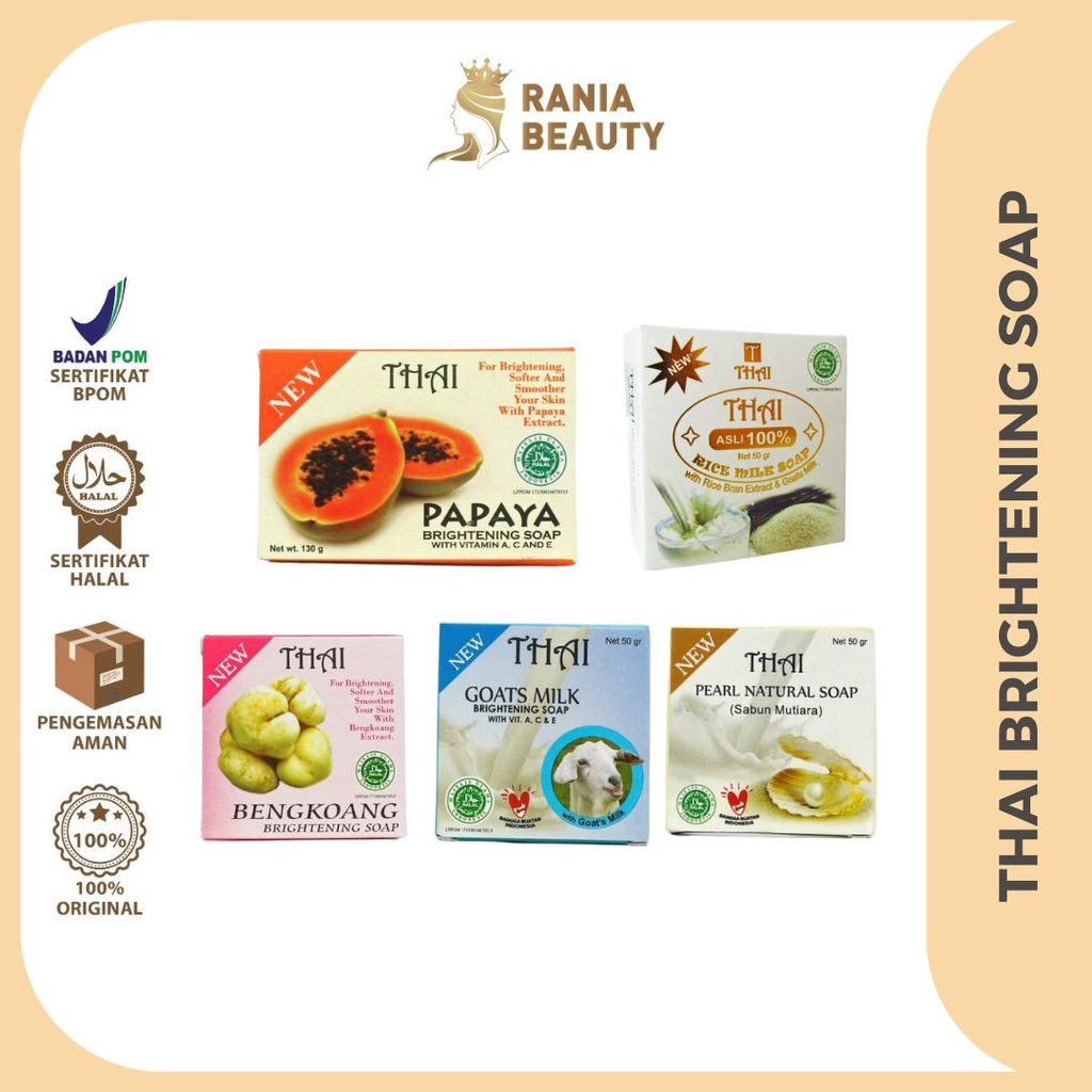 Jual Thai Brightening Soap Sabun Batang Papaya Goats Milk Rice Milk