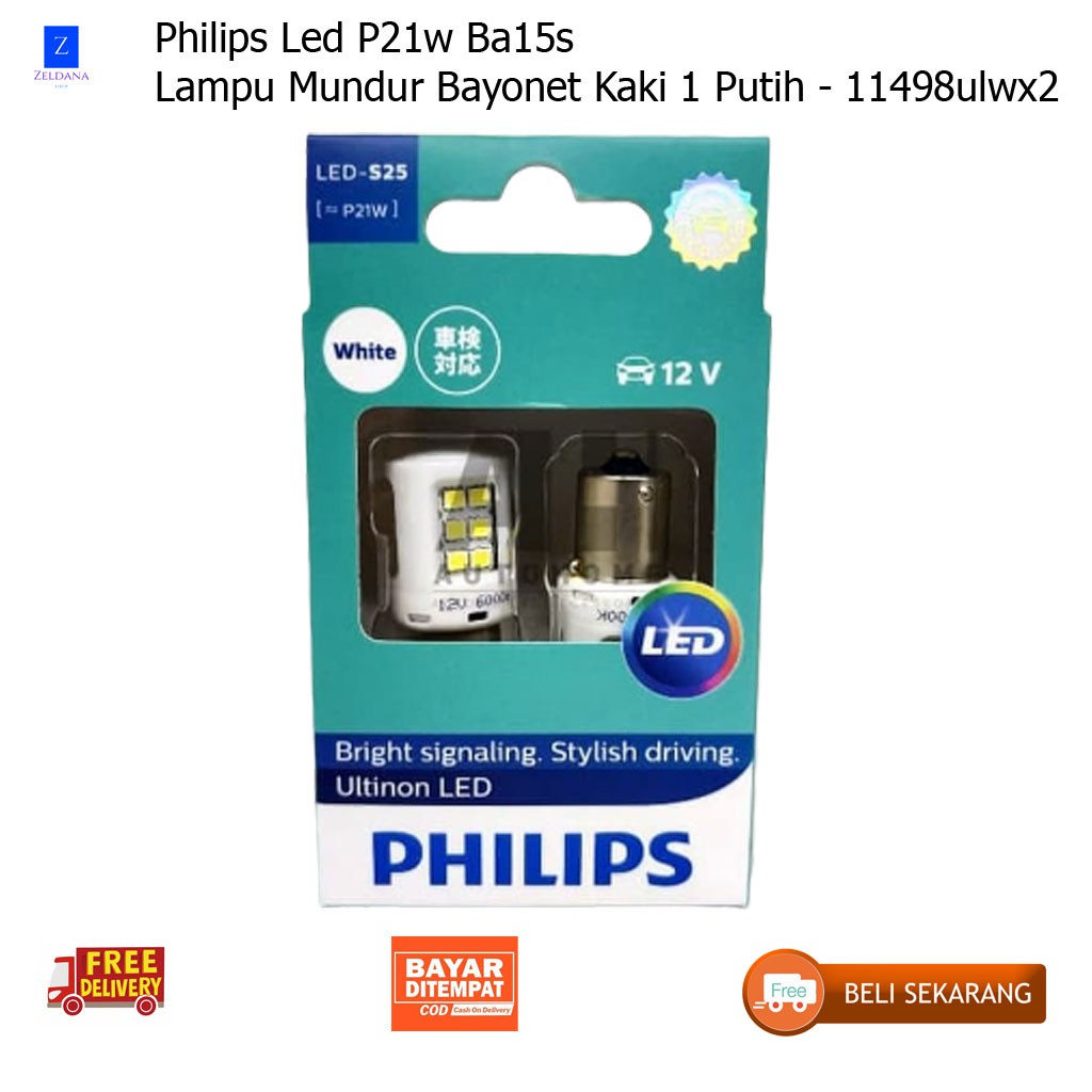 Jual Philips Led P21w Ba15s Lampu Mundur Bayonet Kaki 1 Putih ...