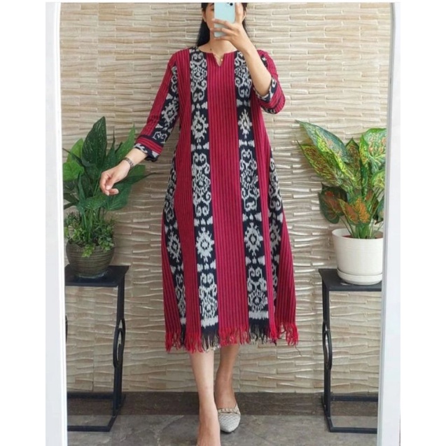 Jual dress tenun rumbai - dress tenun kekinian - dress tenun modern ...