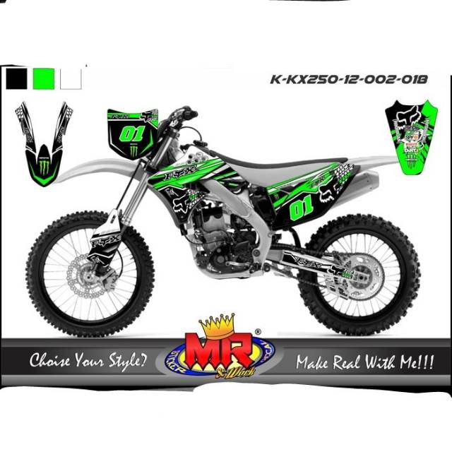Jual Decal Premium kawasaki KX 250 2012 hijau hitam Stiker Sticker ...