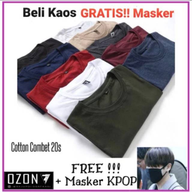 Jual Baju Kaos Polos Real Cotton Combet S Gratis Masker Kain Wajah