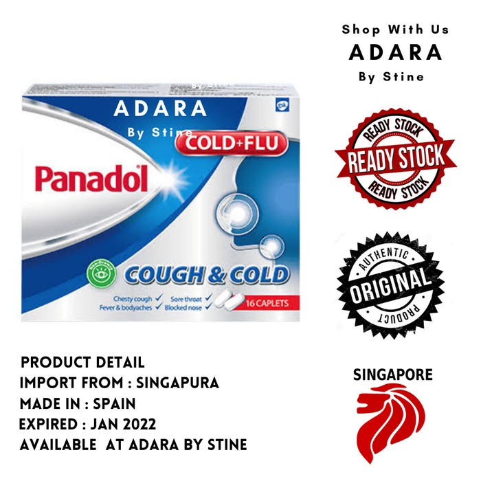 Jual obat herbal PANADOL COUGH & COLD FLU 16 CAPLETS (IMPORT SINGAPURA