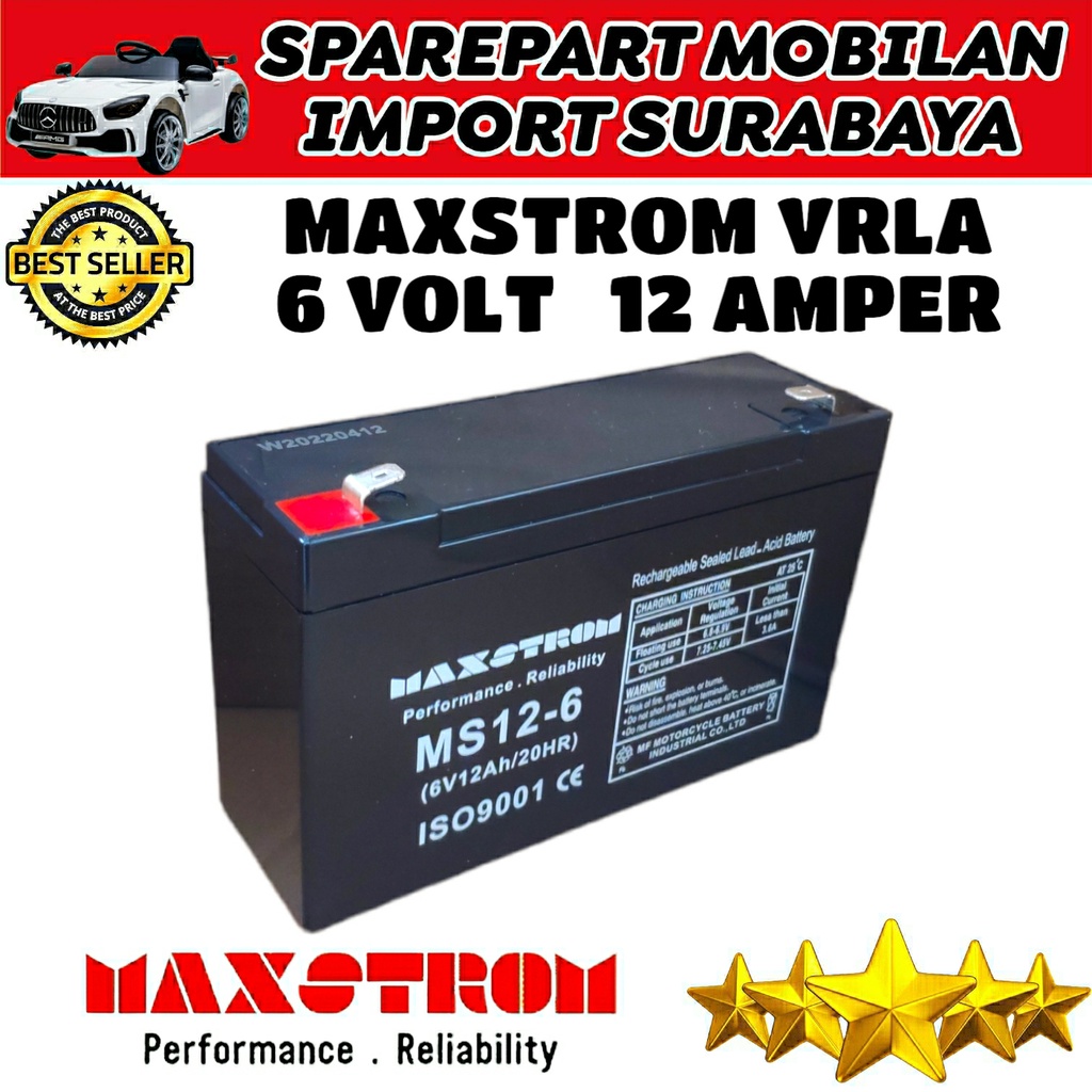 Jual ORIGINAL BATERAI TERMURAH MAXSTROM 6V 12AH RECHARGEABLE SEALED ...