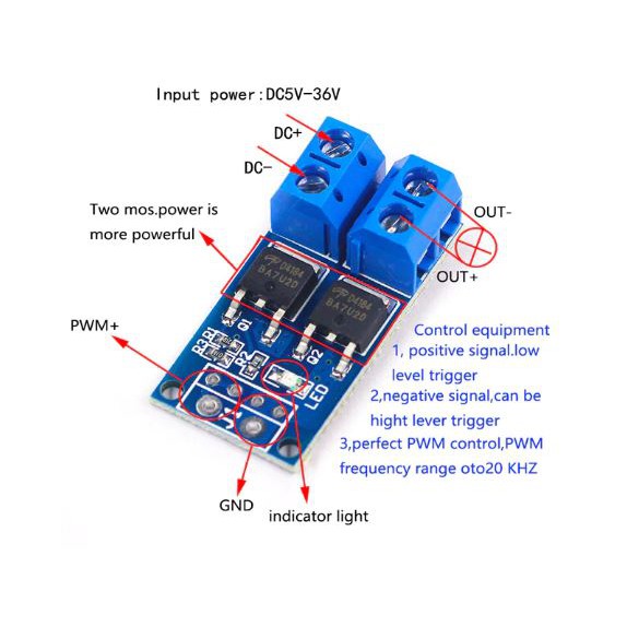 Jual 15A 36V 400W MOSFET DC HIGH Voltage Power Switch Arduino PWM Speed ...