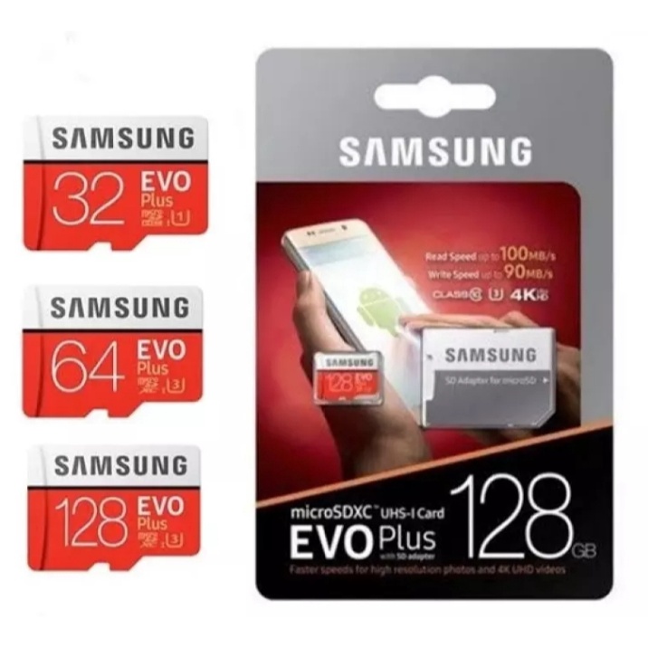 Memory Card Samsung Evo Plus 128GB 64GB 32GB 16GB 8GB Speed Up To 100Mb/s  Class 10 Kartu Memory Hp