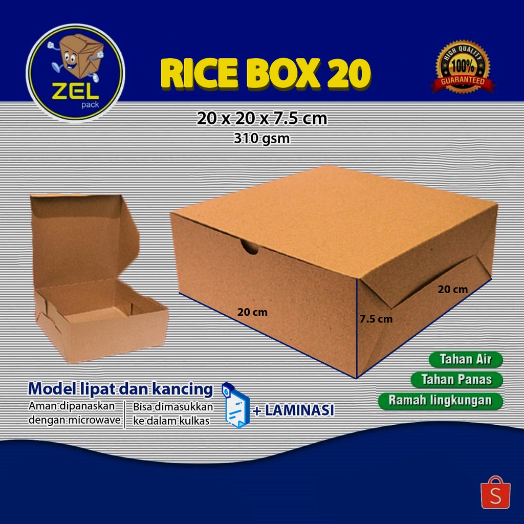 Jual Kotak Kemasan Makanan Kertas Rice Box 20 Kraft Coklat Laminasi Non