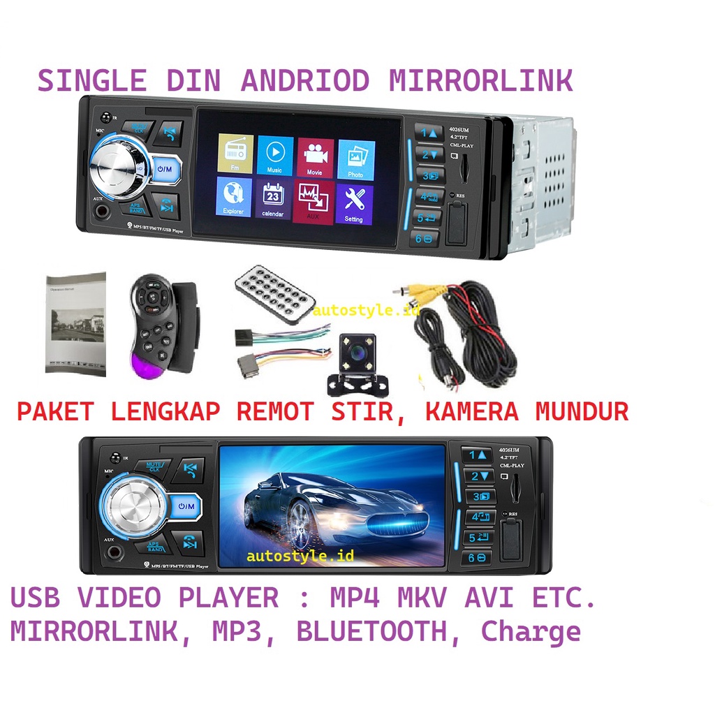 Jual Tape single din 4026 MirrorLink Android Video Player Bluetooth USB