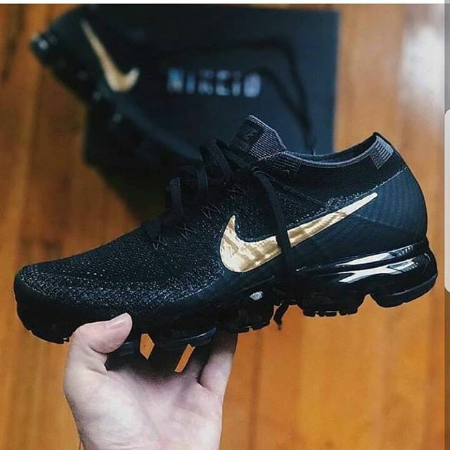 vapormax black with gold check