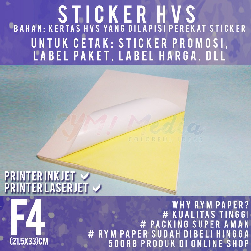 Jual 500 Lembar Sticker Hvs F4 Kertas Stiker Doff Matte Folio 1 Rim