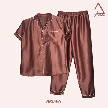 AVERU Baju Tidur Wanita Piyama Setelan Satin CP Celana Panjang Polos