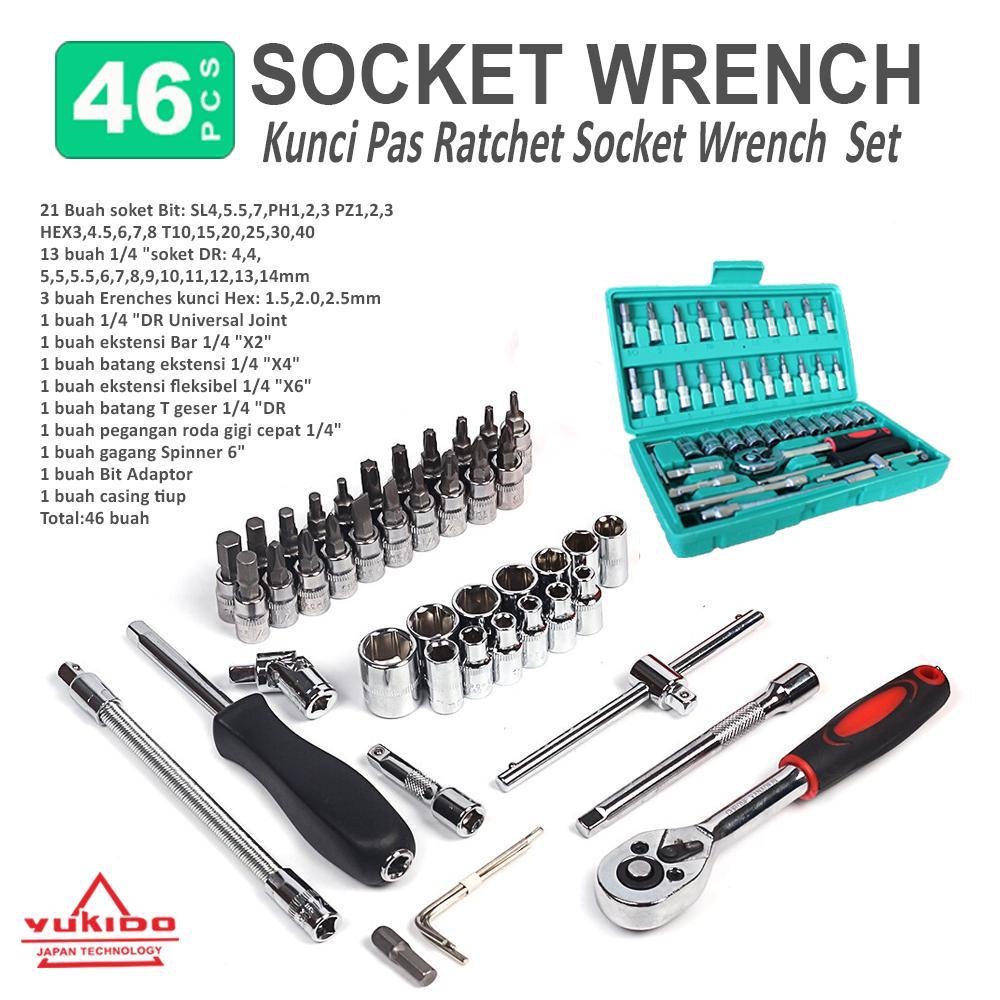 Jual Yukido Socket Set 46Pcs soket bit 6PT 1/4inch / Kunci Sok Shock ...
