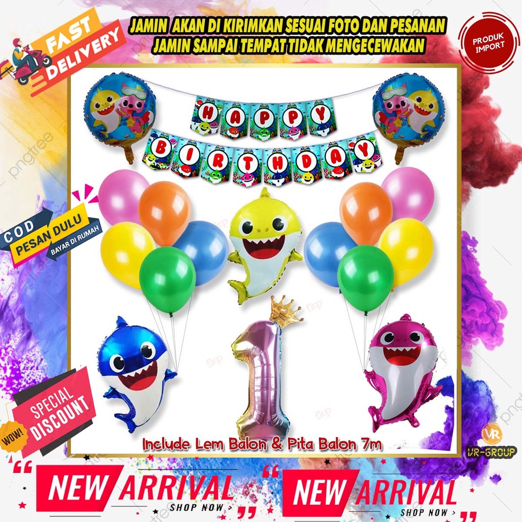 Jual PAKET ULANG TAHUN BABY SHARK / PAKET DEKORASI ULTAH ANAK TEMA IKAN