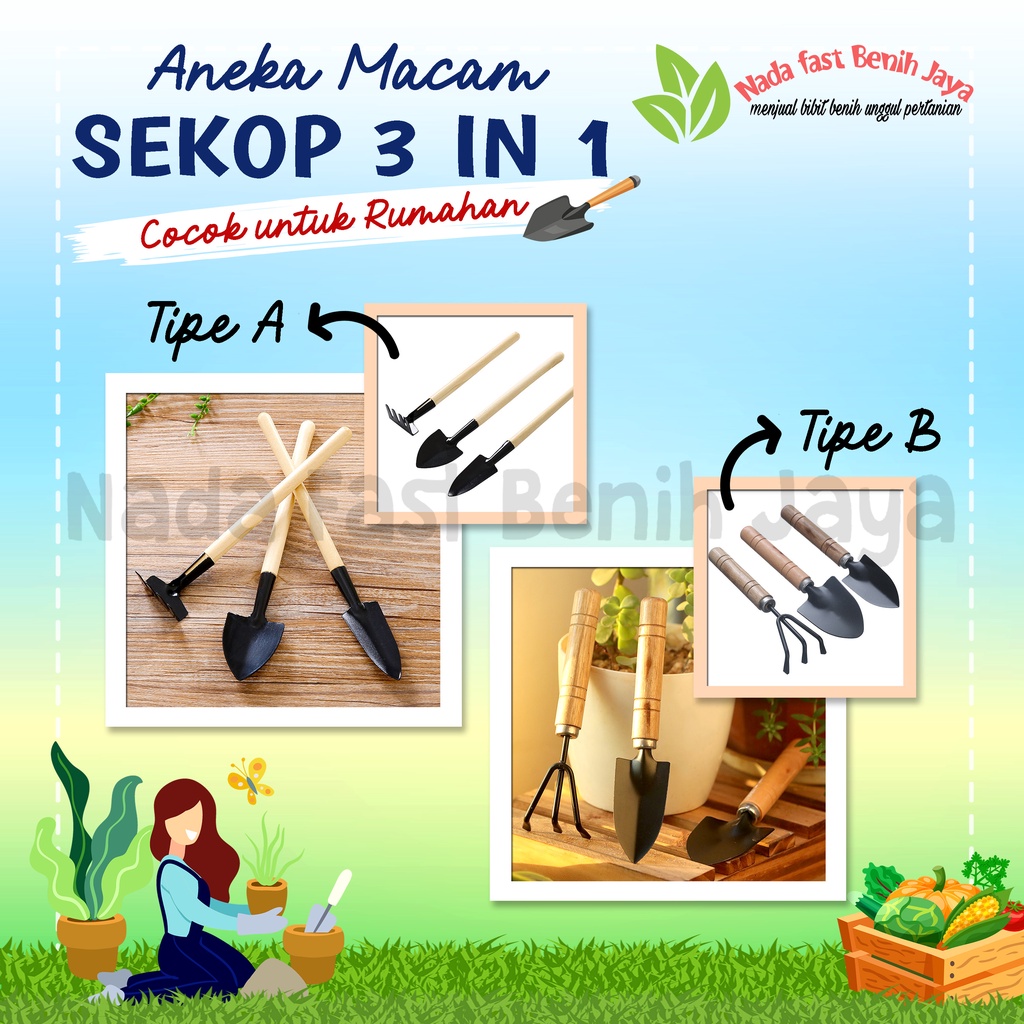 Jual VARIAN Sekop mini 3 in 1/ peralatan berkebun skop cangkul mini ...