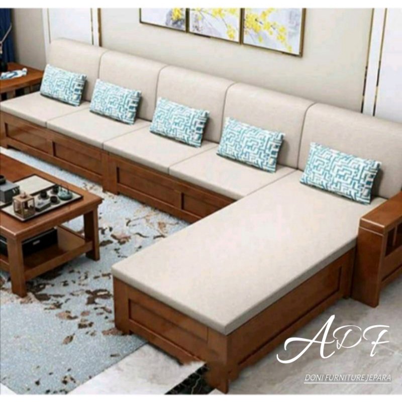 Jual Kursi Tamu Sofa Sudut Minimalis Bahan Kayu Jati Perhutani Set ...