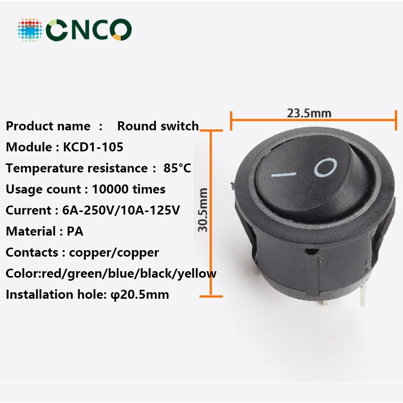 Jual KCD1-105 20mm Snap In Round Rocker Switch SPST Tombol Saklar ON ...