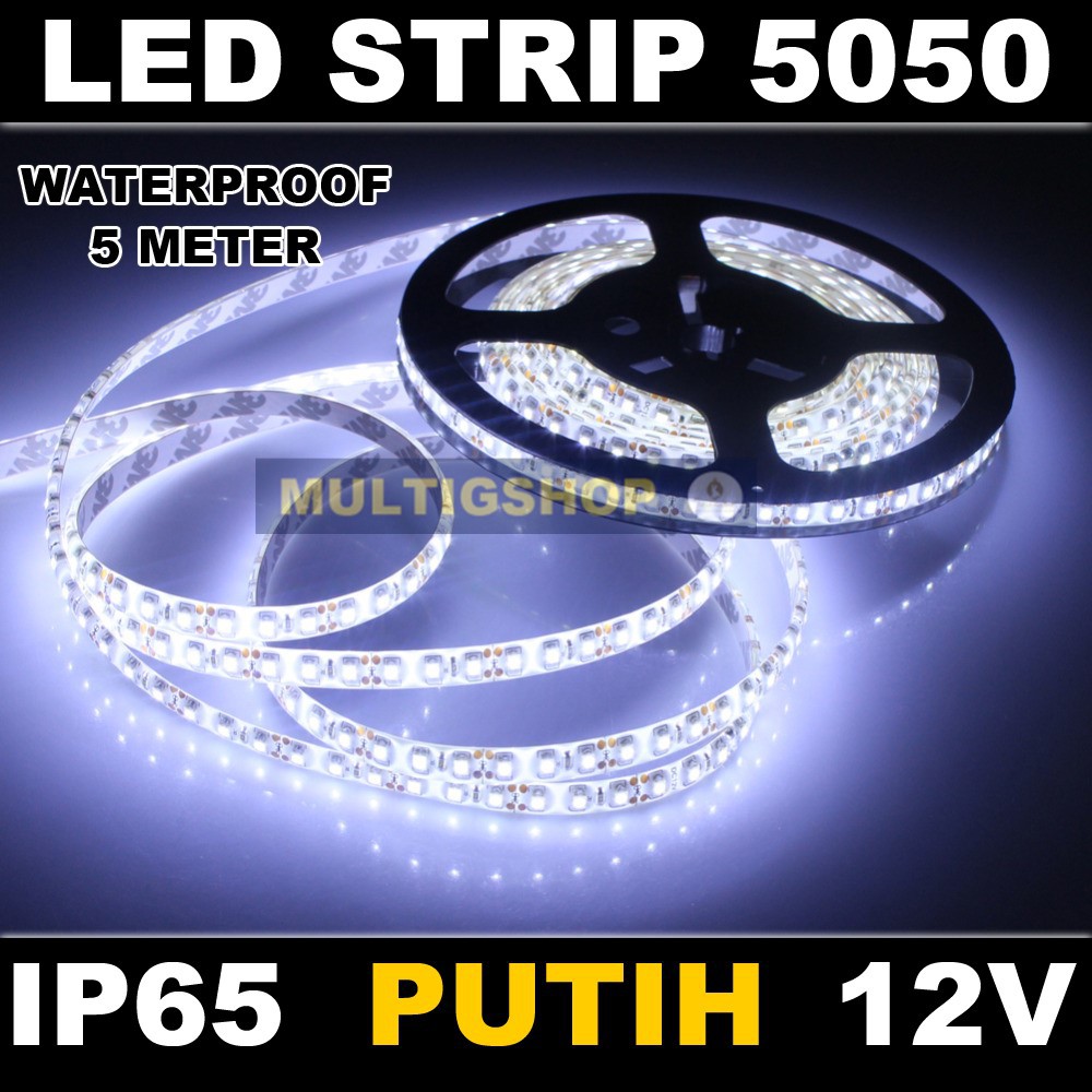 Jual LED Strip Flexible 5050 300 LED per Rol 12V Waterproof IP65 Putih