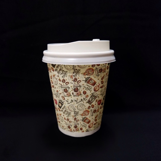 Jual gelas kopi / paper cup coffee motif 8 oz + tutup isi 50 pcs (PSJP