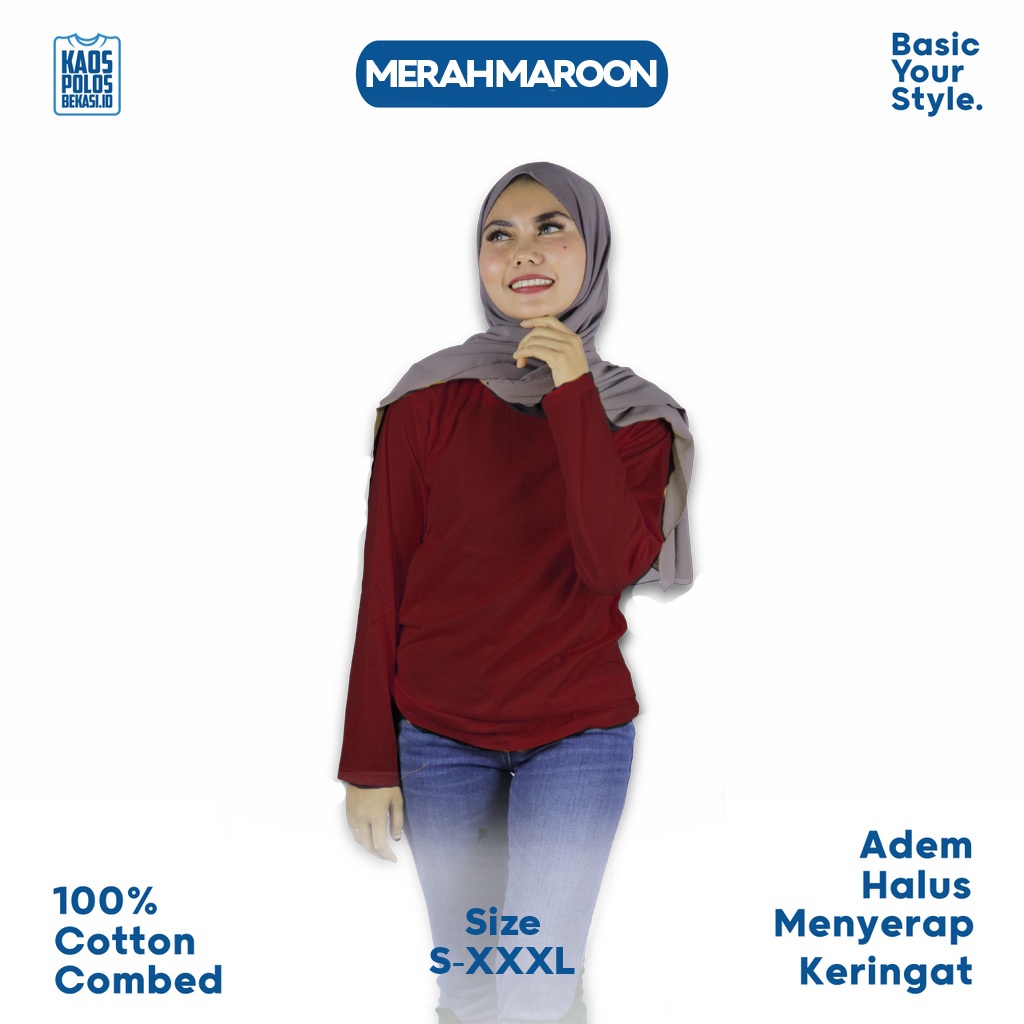 Jual KAOS POLOS LENGAN PANJANG COTTON COMBED 30S UNISEX - MERAH MAROON