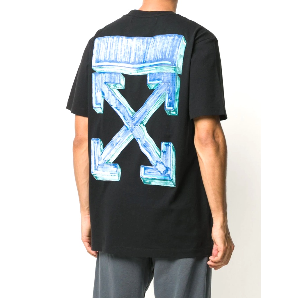 Off White Marker S/S Over T-shirt Black Blue 100% Original