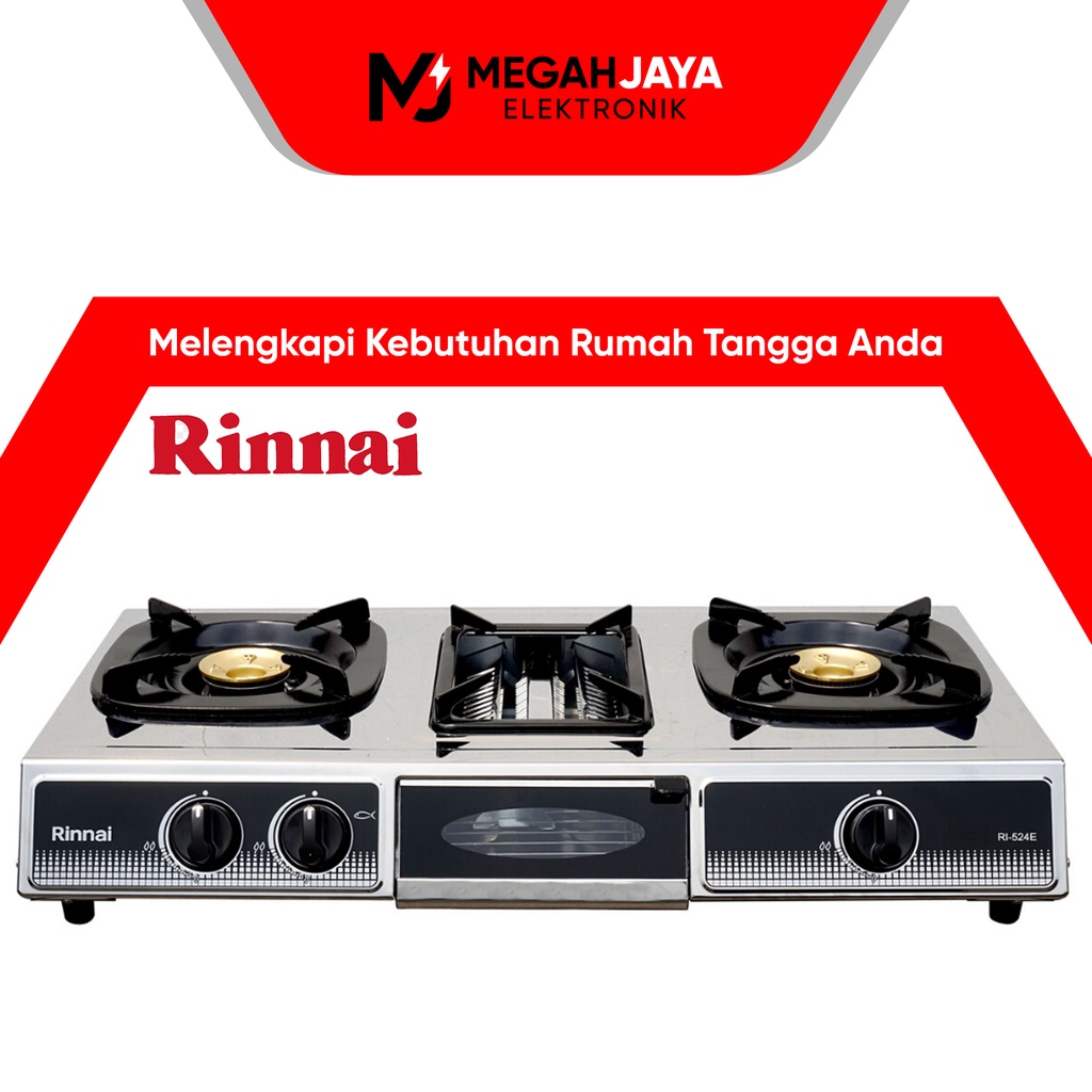 [COD READY] RINNAI KOMPOR STAINLESS STEEL + GRILL PANGGANAN RI 524E / RI-524E / RI 524 E / RI524 E (2 TUNGKU) GARANSI RESMI