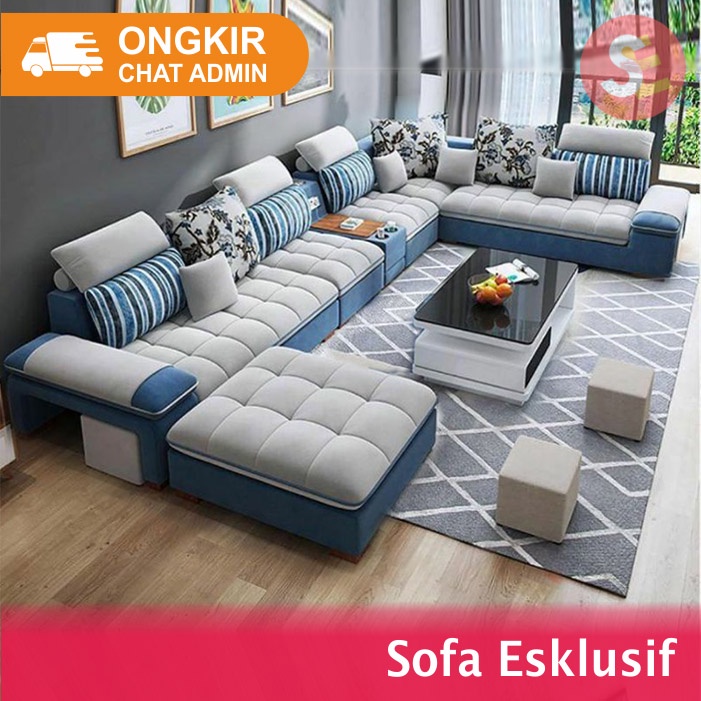 Jual SOFA MINIMALIS MODERN TERBARU | SOFA U MEWAH | GRADE PREMIUM With CONSOLE | Shopee Indonesia