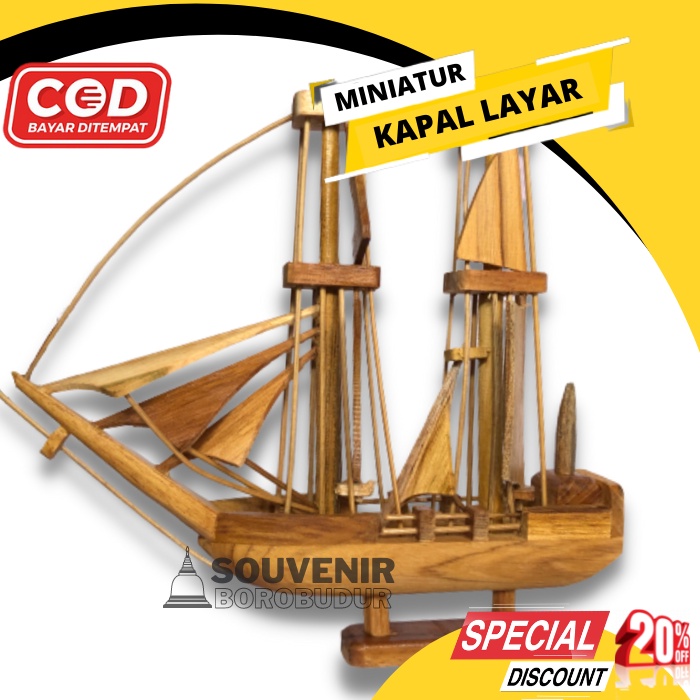 Jual Miniatur Kapal Pinisi Dewaruci Kayu Hiasan Meja Rak Dinding