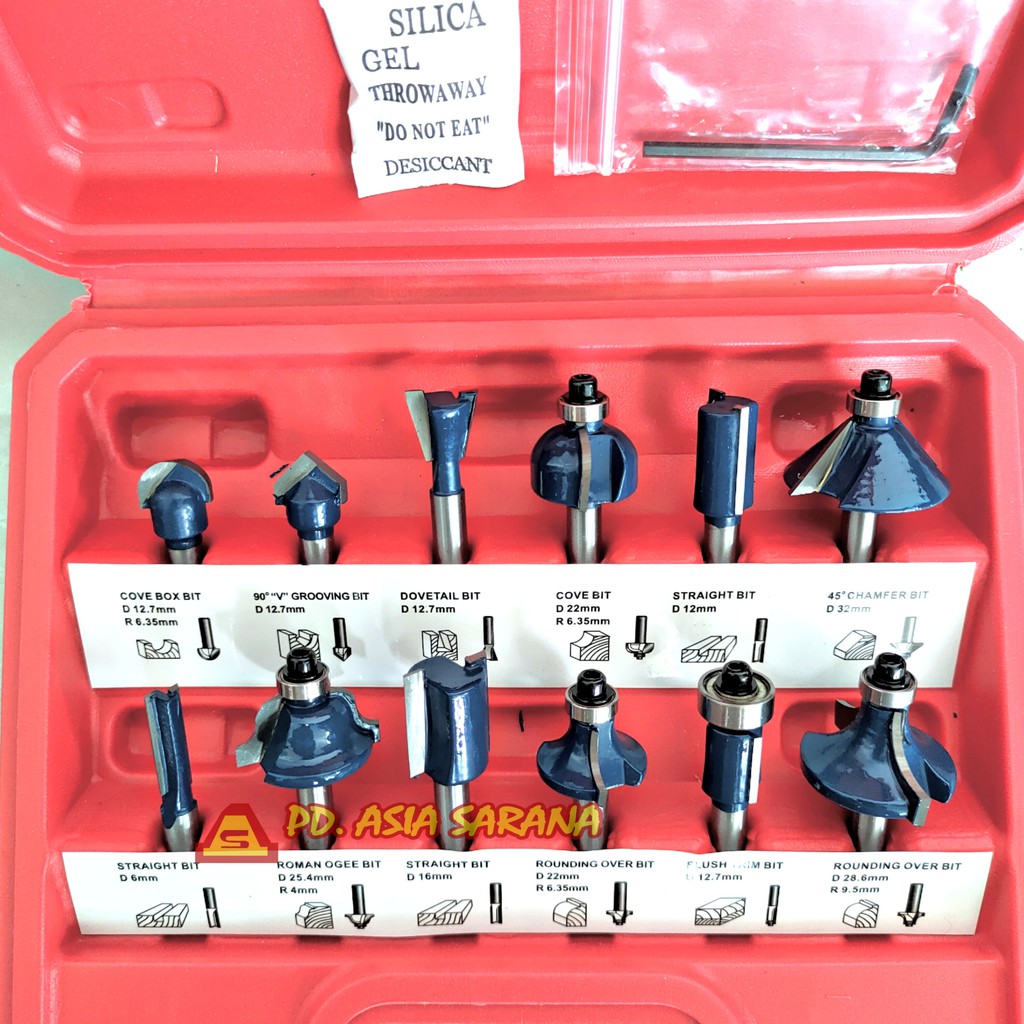 Jual Mata Router Bit Trimmer Kayu Set 12 Pcs JLD Mata Profil Beading 6 ...