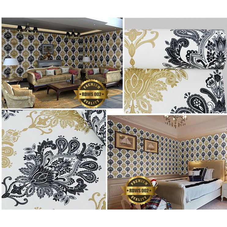 Jual Wallpaper Sticker Motif Black Gold Batik Ukuran 45 cm x 10 meter ...