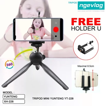 Tripod Handphone Kamera Free Holder U Kaki Stanlizer Universal Alumunium Tinggi 1 Meter Sarung