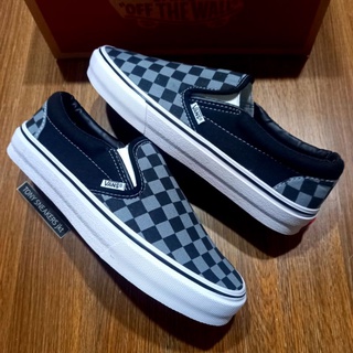 Vans Slip On Checkerboard Black Pewter Grade Ori Grey Catur Hitam Abu