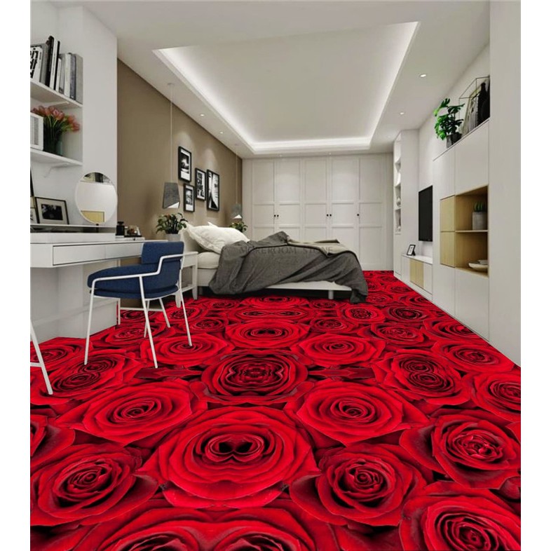 Jual WALLPAPER STICKER CUSTOM 3D WALLPAPER LANTAI BUNGA MAWAR Shopee