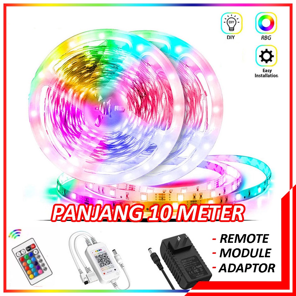 Jual Satu Set Komplit Lampu LED Strip RGB Warna Warni 10 Meter ...