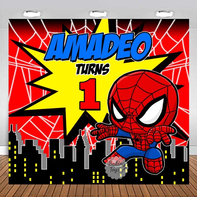 Jual Spiderman Chibi Backdrop Birthday Party / Banner Flexi