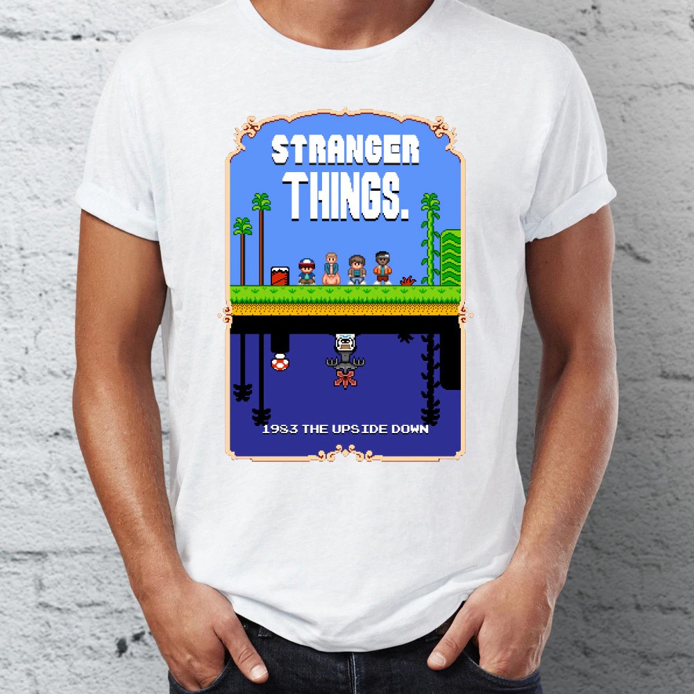 Jual Men's T Shirt Stranger Things Super Mario Bros Pixel Art Mashup ...