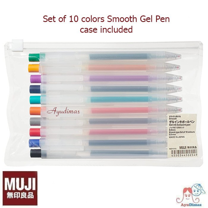 Jual MUJI Set Of 10 Smooth Gel Ink BallPoint Color Pen Knock Type ...