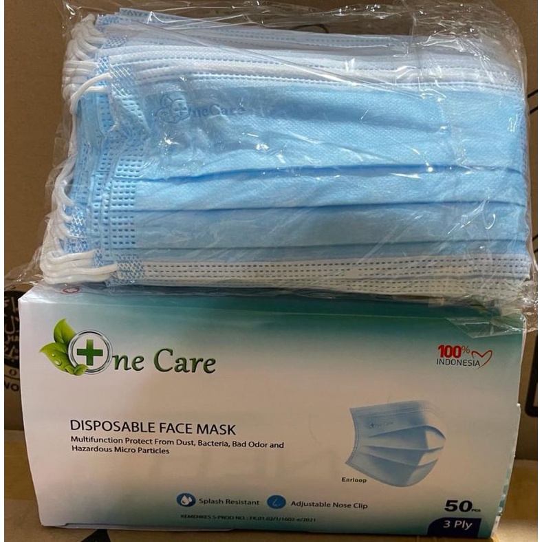 Jual MASKER ONECARE EARLOOP 3PLY ISI 50PCS(biru emboss) | Shopee Indonesia