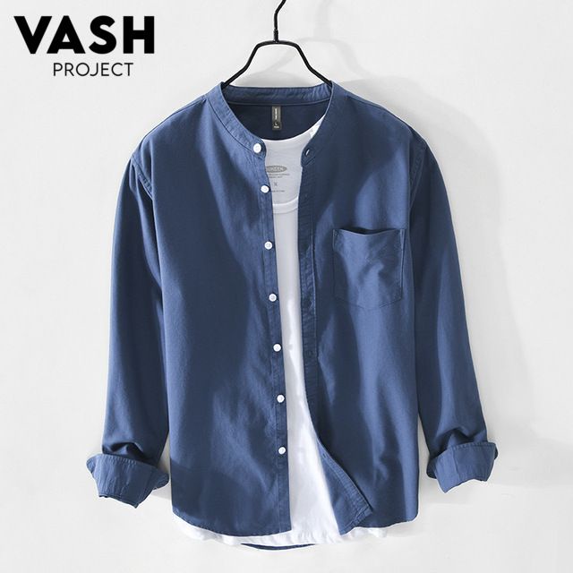 Jual Kemeja casual navy lengan panjang baju kemeja polos pria kekinian