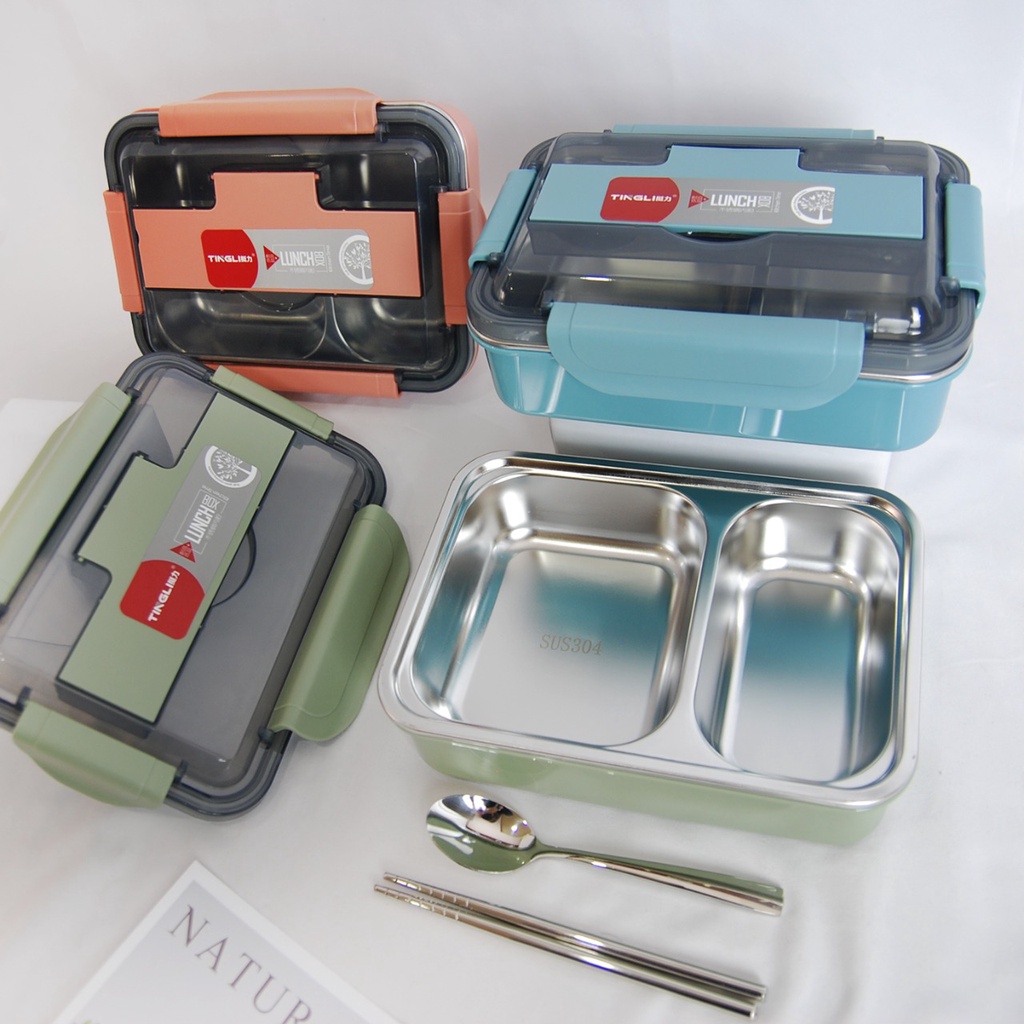 Jual TINGLI Rectangular Stainless Steel Lunch Bento sekat 2/3 640ml ...