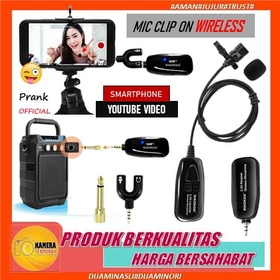 Microphone Mic Clip On Wireless UHF Youtuber PRANK VLOG Untuk Smartphone HP Kamera DSLR