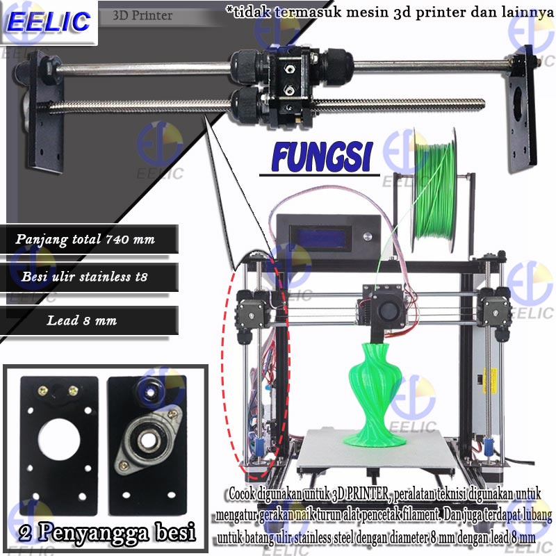 Jual EELIC SLR-25T8L8J600 Rakitan slider rel panjang 740 mm linear ...
