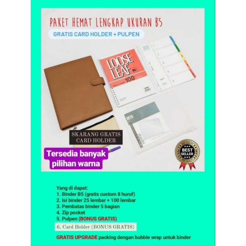 Jual Paket Hemat Binder B5 Gratis Custom Nama Binder Kulit Buku