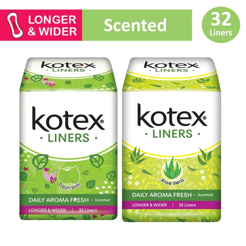 Jual Kotex Fresh Liners Longer & Wider Panty Liner Pembalut 32 s Daun