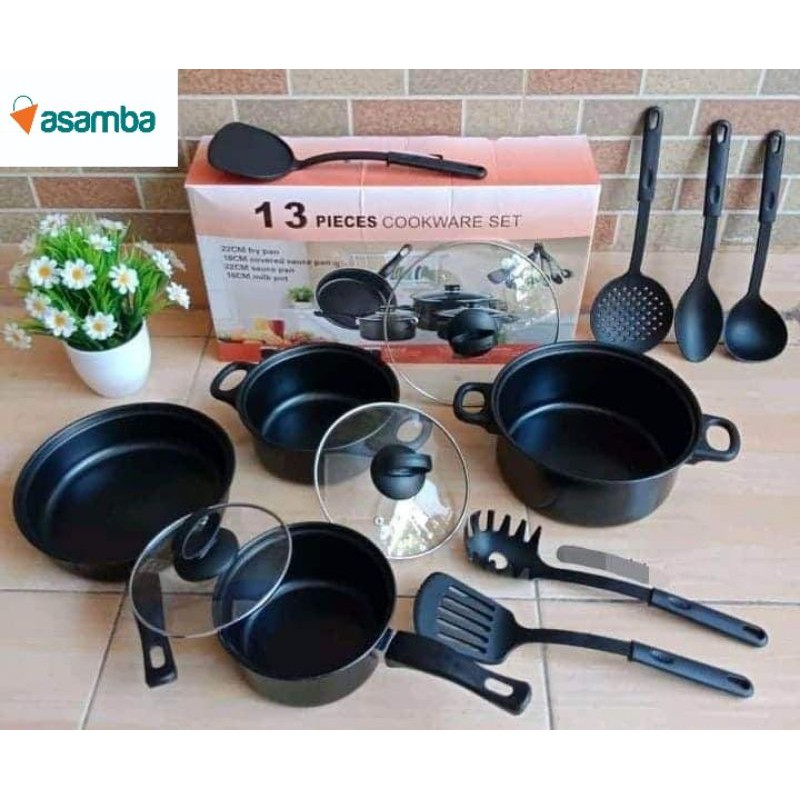 Jual Cooklover 13 Pcs Cooking Totem Wajan Panci Set Marble Coating - Hitam  di Seller Keeo Home Official Store - Pegangsaan Dua, Kota Jakarta Utara