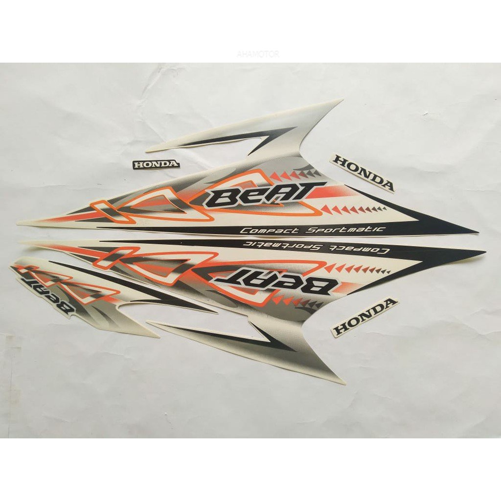 Jual stiker striping lis body honda beat 2012 putih orange - AHAMOTOR