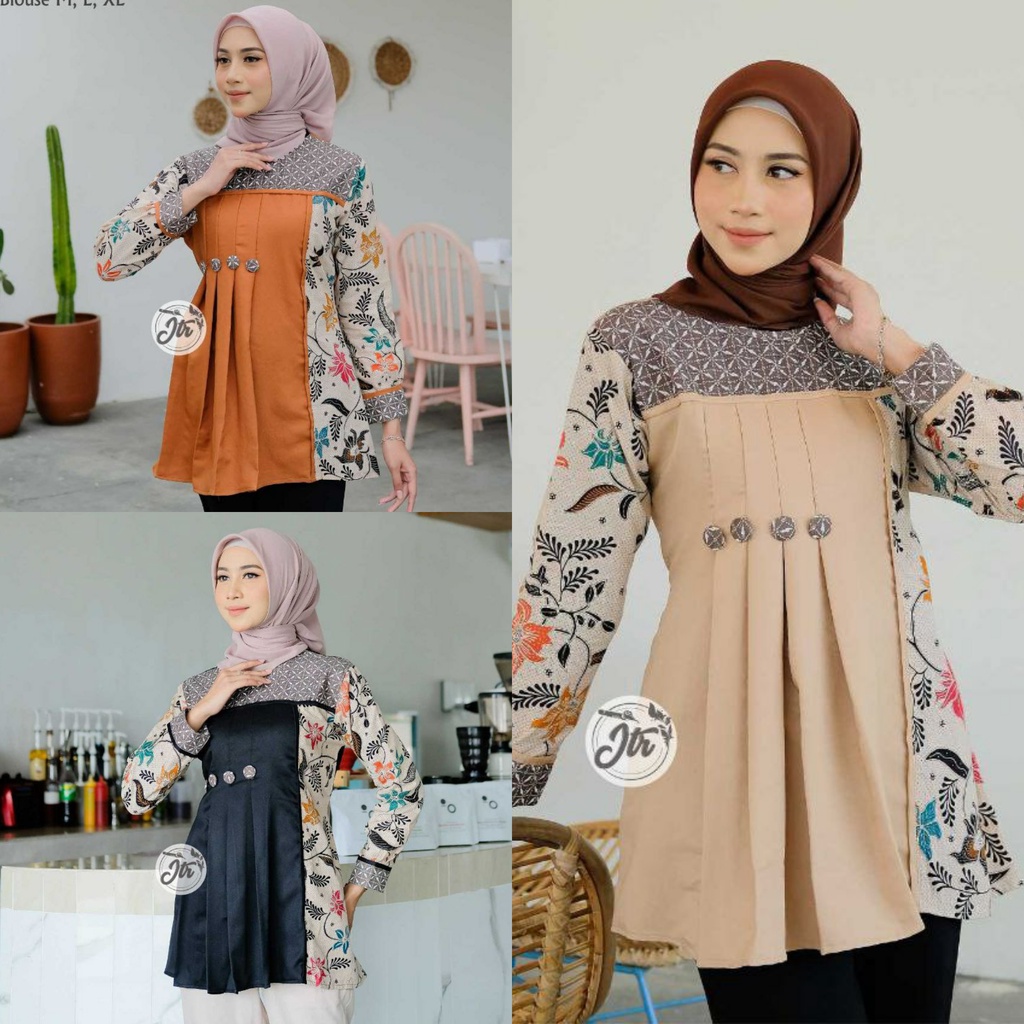 Jual Baju Batik Wanita Modern M L XL XXL Atasan Batik Kerja Wanita ...