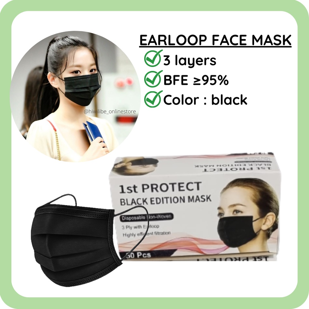 Jual Masker 3ply earloop isi 50 HITAM | non medis non surgical ...