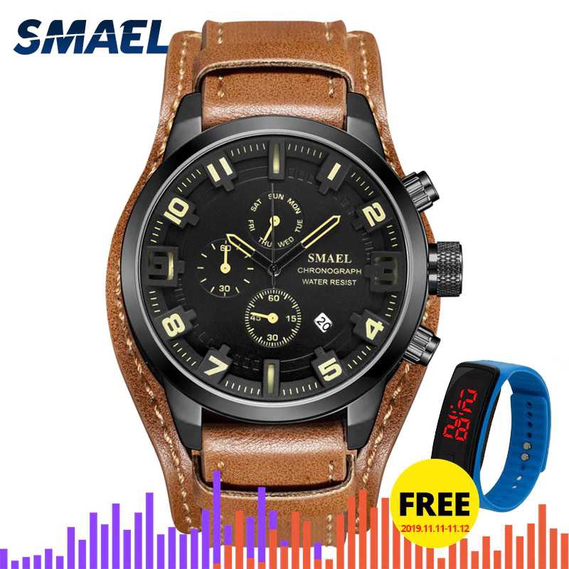 SMAEL Mens Watches Waterproof Sport Watch Light Digital Watch Military Clock Alarm 1350B Relogio Masculino Quartz Watches Sports