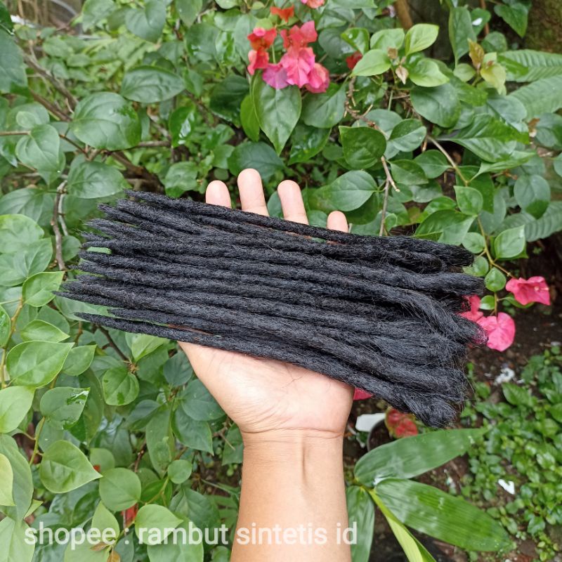 Jual dreadlocks / rambut gimbal sintetis hitam panjang 20cm harga per