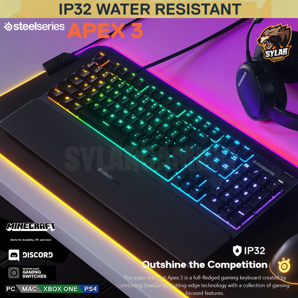 Jual Steelseries Apex 3 Fullsize Whisper Quiet Switches Gaming Keyboard