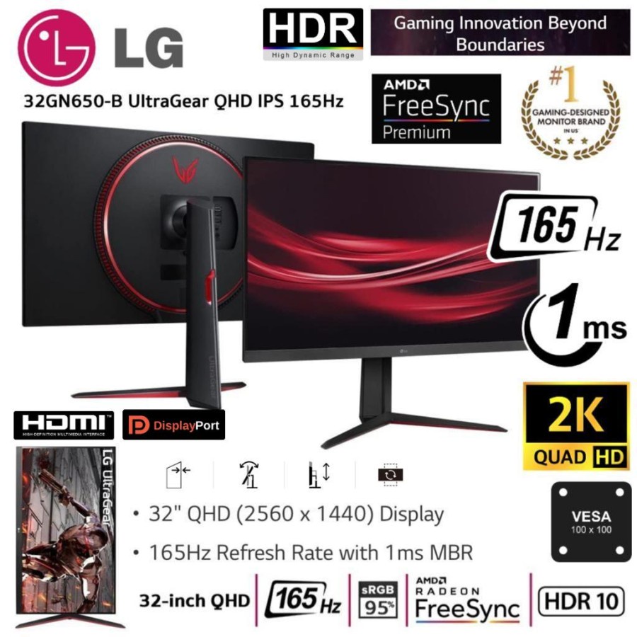 Jual LG 32GN650 B 32" UltraGear - QHD IPS 165hz 1ms FreeSync HDR10 ...